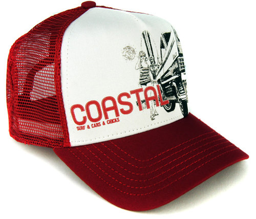 COASTAL Trucker Cap Basecap SURF & CARS & CHICKS Rot
