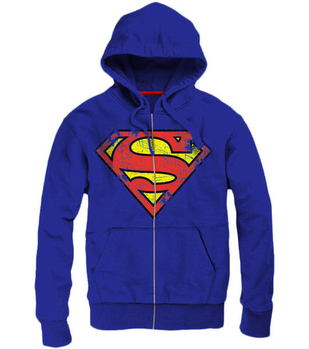 SUPERMAN LOGO Herren Kapuzen Sweater Jacke HOODY COBALT