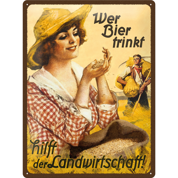 20 x 30 cm Frau Blechschild Wer Bier trinkt hilft der Landwirtschaft gewölbt 