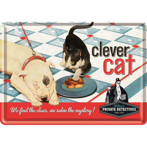 Retro Clever Cat Blechpostkarte Grußkarte 10x14cm