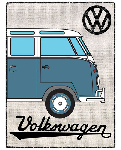VW Bulli Camper Hessian Blue Blechschild 30x 40cm