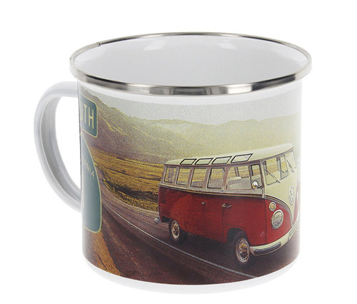 Retro VW Bus Emaille Tasse Kaffeetasse Highway