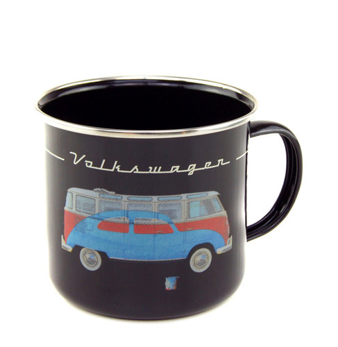 VW Bus Emaille Tasse Kaffeetasse Bulli Beetle schwarz