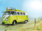 VW Bulli Blechschild Watercolor Camper Beach 30x40cm