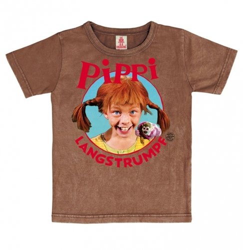 Pippi Langstrumpf Kinder T-Shirt Portrait vintage braun