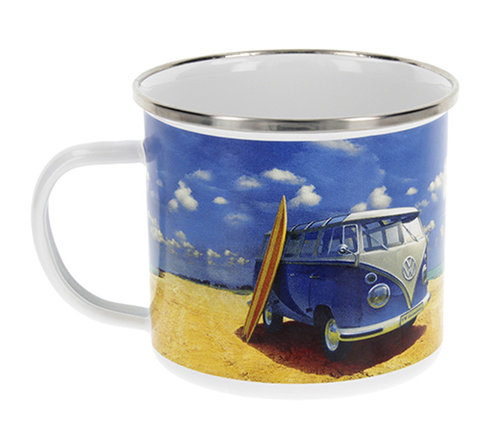 VW Bus Emaille Tasse Kaffeetasse Beach Life