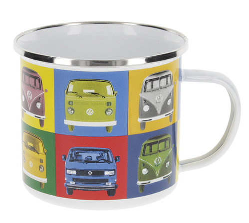 Retro VW Bus Emaille Tasse Kaffeetasse Bulli Multicolor