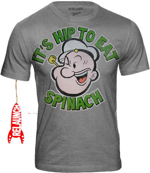 RELAUNCH Popeye Retro Comic Herren T-Shirt - ITS HIP TO EAT SPINACH - SPORTS GREY