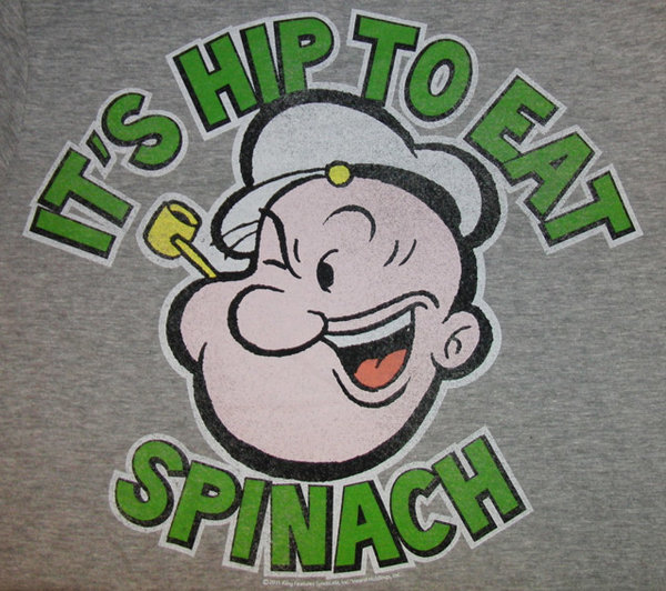 RELAUNCH Popeye Retro Comic Herren T-Shirt - ITS HIP TO EAT SPINACH - SPORTS GREY