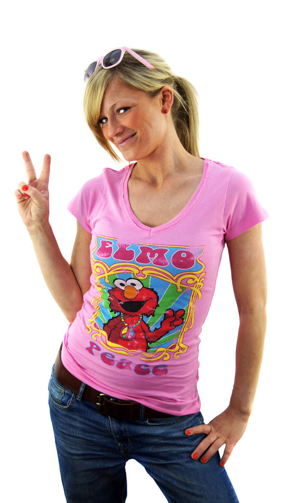 RELAUNCH Sesamstraße Distressed Girl T-Shirt ELMO PEACE