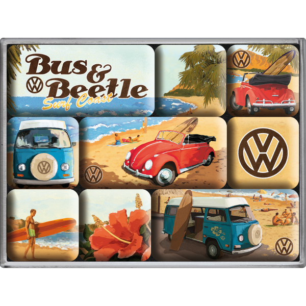 VW Bus & Beetle Surf Beach Magnet Set 9tlg.