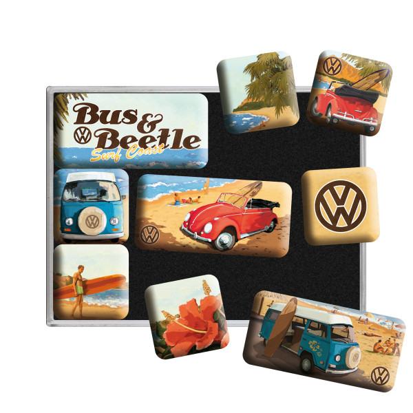 VW Bus & Beetle Surf Beach Magnet Set 9tlg.