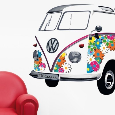VW Bulli T1 Samba Bus 1962 Flower Hippie Wandtattoo