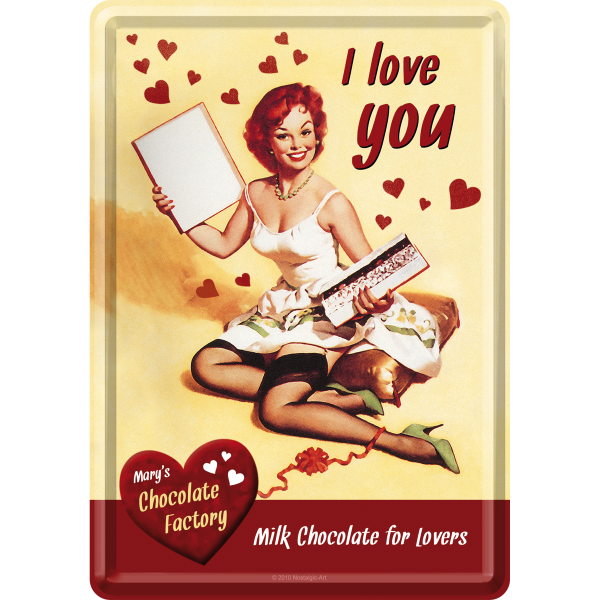 PinUp I Love You Chocolate Blechpostkarte Liebesgruß 10x14