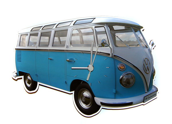 original VW Bulli Wanduhr T1 Samba Bus blau