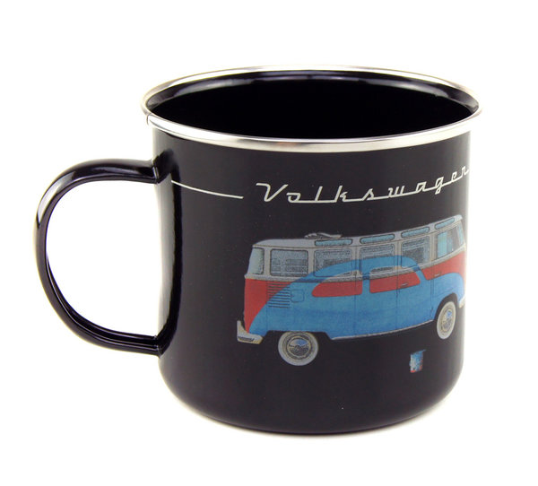 VW Bus Emaille Tasse Kaffeetasse Bulli Beetle schwarz