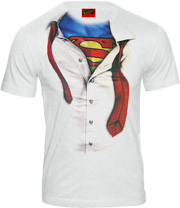 Superman Logo Herren T-Shirt Suit Clark Kent weiß