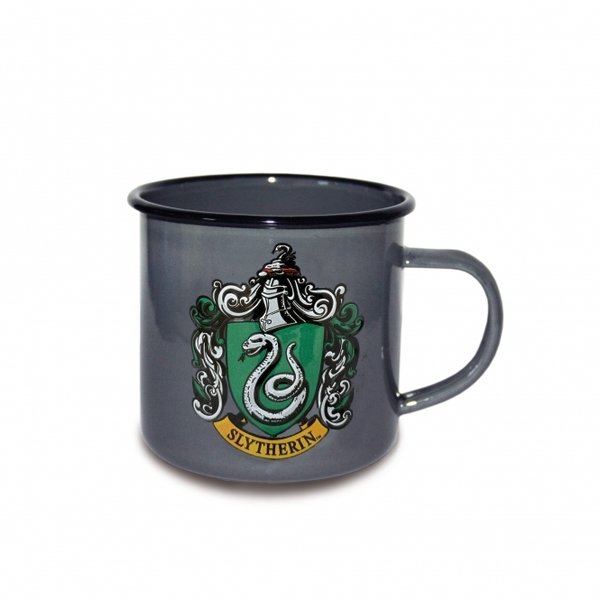 Harry Potter Emaille Becher Tasse Slytherin Logo grau