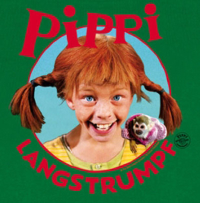 PIPPI LANGSTRUMPF Mädchen Kinder T-Shirt Portrait grün