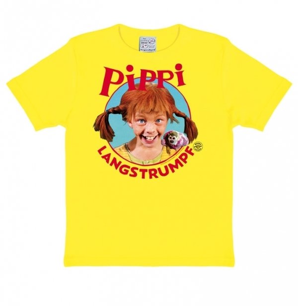 Pippi Langstrumpf Mädchen Kinder T-Shirt Portrait gelb