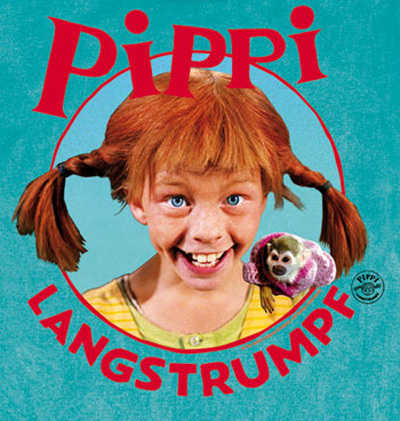 Pippi Langstrumpf Kinder T-Shirt Portrait vintage blau