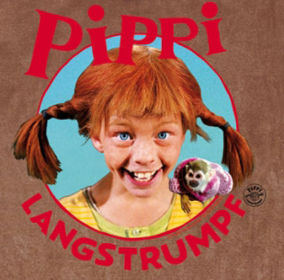 Pippi Langstrumpf Kinder T-Shirt Portrait vintage braun