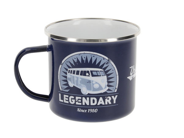VW Bus Legendary T1 Bulli Emaille Becher Tasse Blau