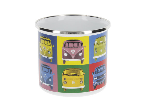 Retro VW Bus Emaille Tasse Kaffeetasse Bulli Multicolor