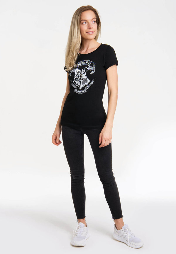 Harry Potter Frauen Girl T-Shirt Hogwarts Logo schwarz