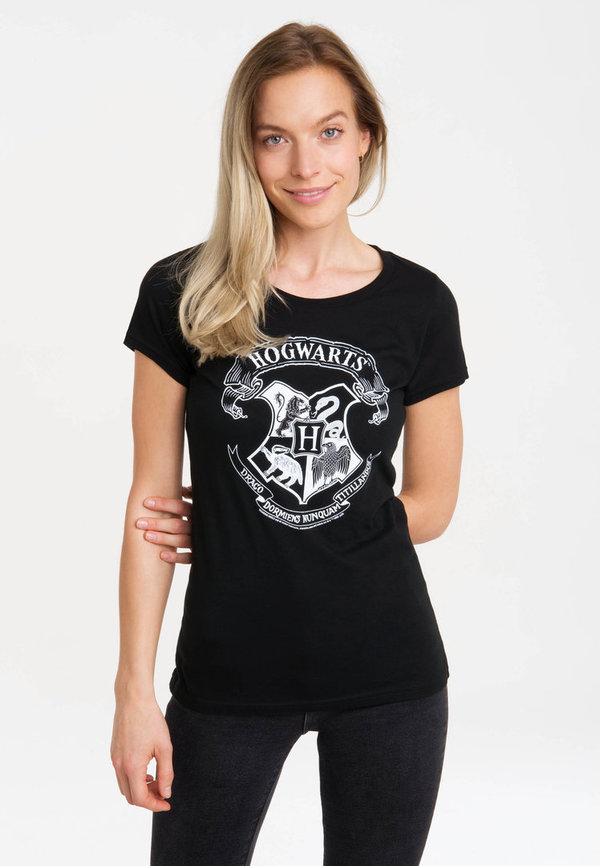 Harry Potter Frauen Girl T-Shirt Hogwarts Logo schwarz